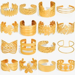 1Pc Irregular Multiple Hammer Flower Chunky Open Cuff Bracelet Women Punk Textured Wide Geometric Trendy Pulseras Hombre Jewelry