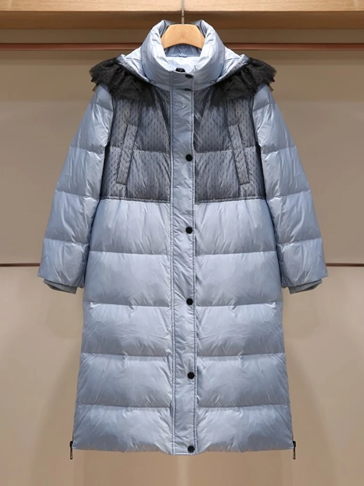 Winter Frauen Unten Jacke Casual Langarm Oberbekleidung Einfarbig Mit Kapuze Maxi Lange Parkas Übergroßen Einreiher Warme Mantel