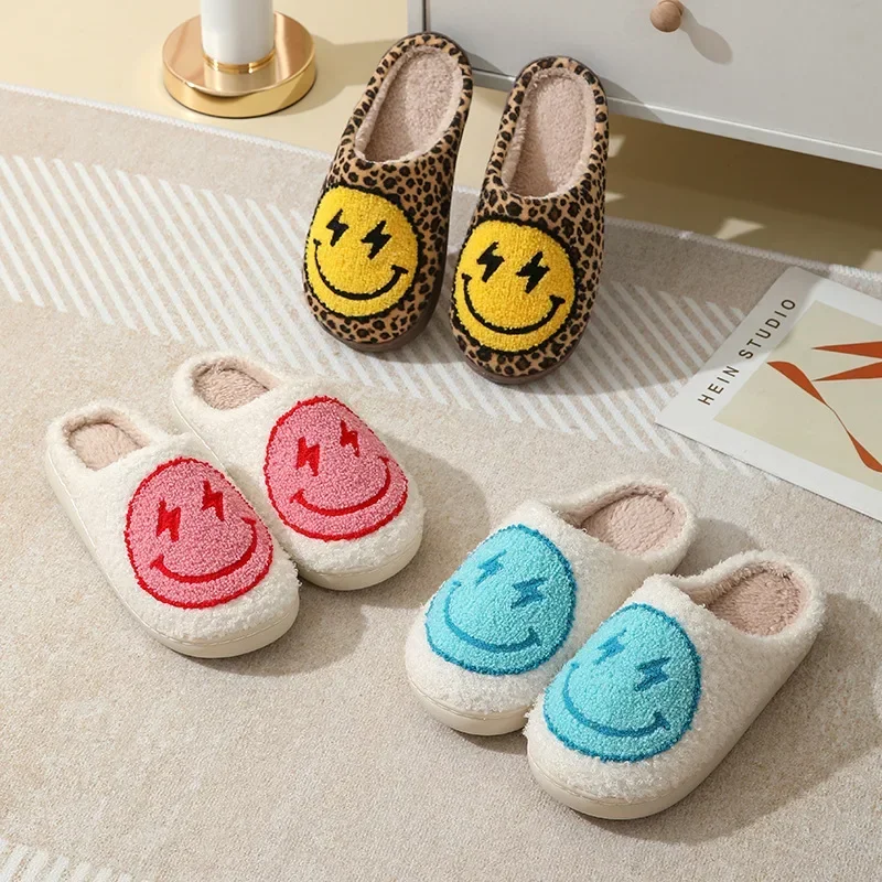 Smiling Face Couple Slippers  Winter Indoor Household Floor Anti Slip Warm Cotton Shoes Fashion Casual Shoes Comfortable