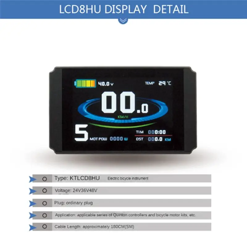 

Oct.113 KT Electric Bicycle LCD Display 24V 36V 48V LCD8HU Bicycle Modified Lithium Electric Power with Common Connector