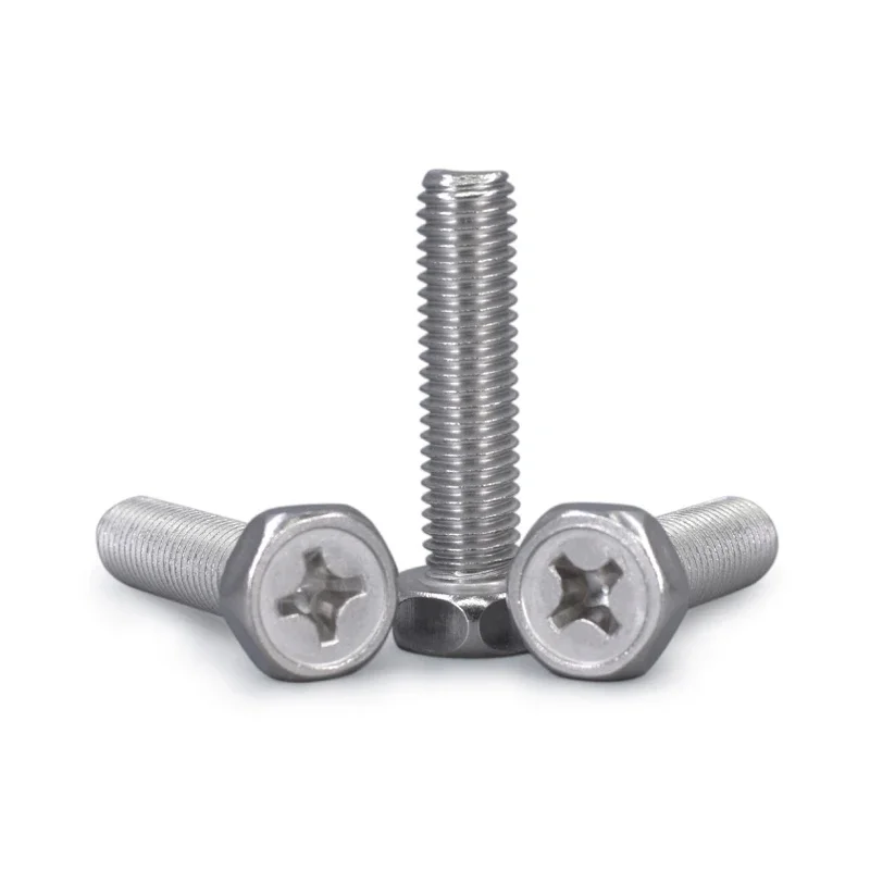 304 Stainless Steel Cross Groove Recess External Hex Hexagon Screws Hex Head Phillips Bolt