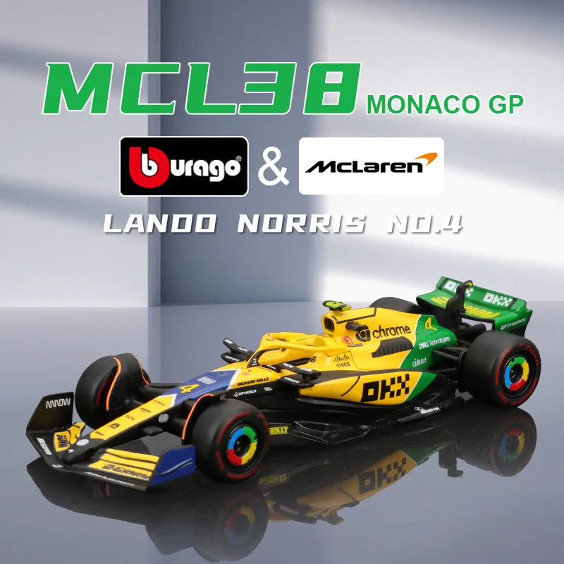 Bburago 1:43 2024 F1 Mclaren Mcl38 Monaco Grand Prix Alloy Car Miniature Diecast #4 Lando Norris #81 Oscar Piastri Toy Model