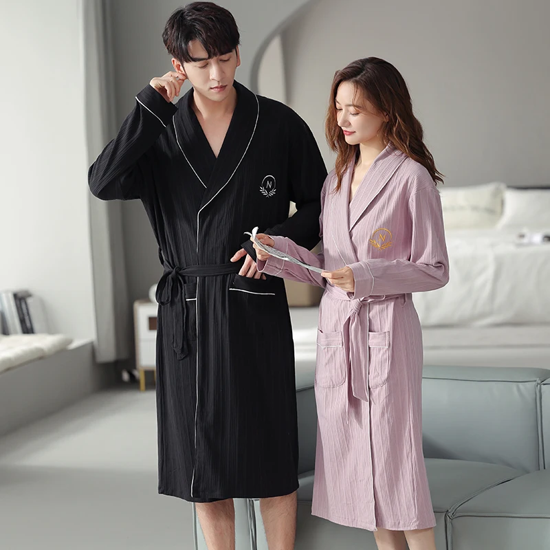 Newest M-4XL Spring and Autumn Couple Robe Knited Cotton Kimono For Male Long Bath Robe Bride Robe Dressing Gown