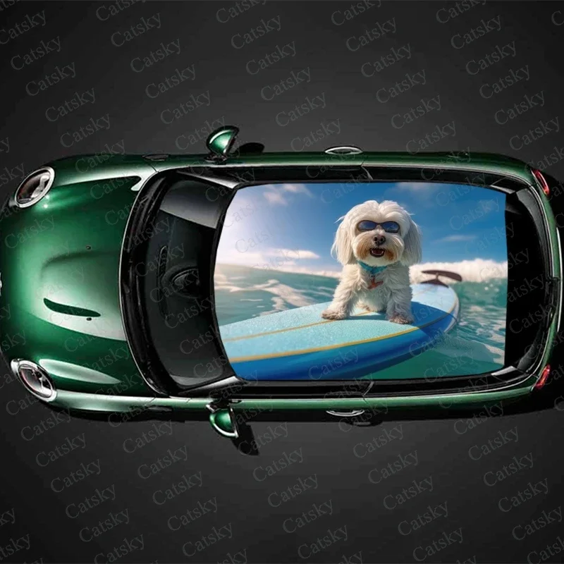 Dog on Sup Board Car Roof Sticker Wrap Racing SUV Accessories Packaging Painted PVC Custom Car Graphic Decal