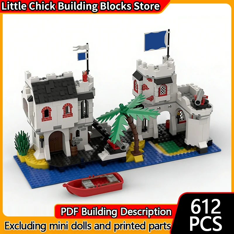 

Средневековый замок, модель MOC, строительные кирпичи, пиратский остров, залив, модульная технология, детские праздничные подарки, сборные игрушки, костюм