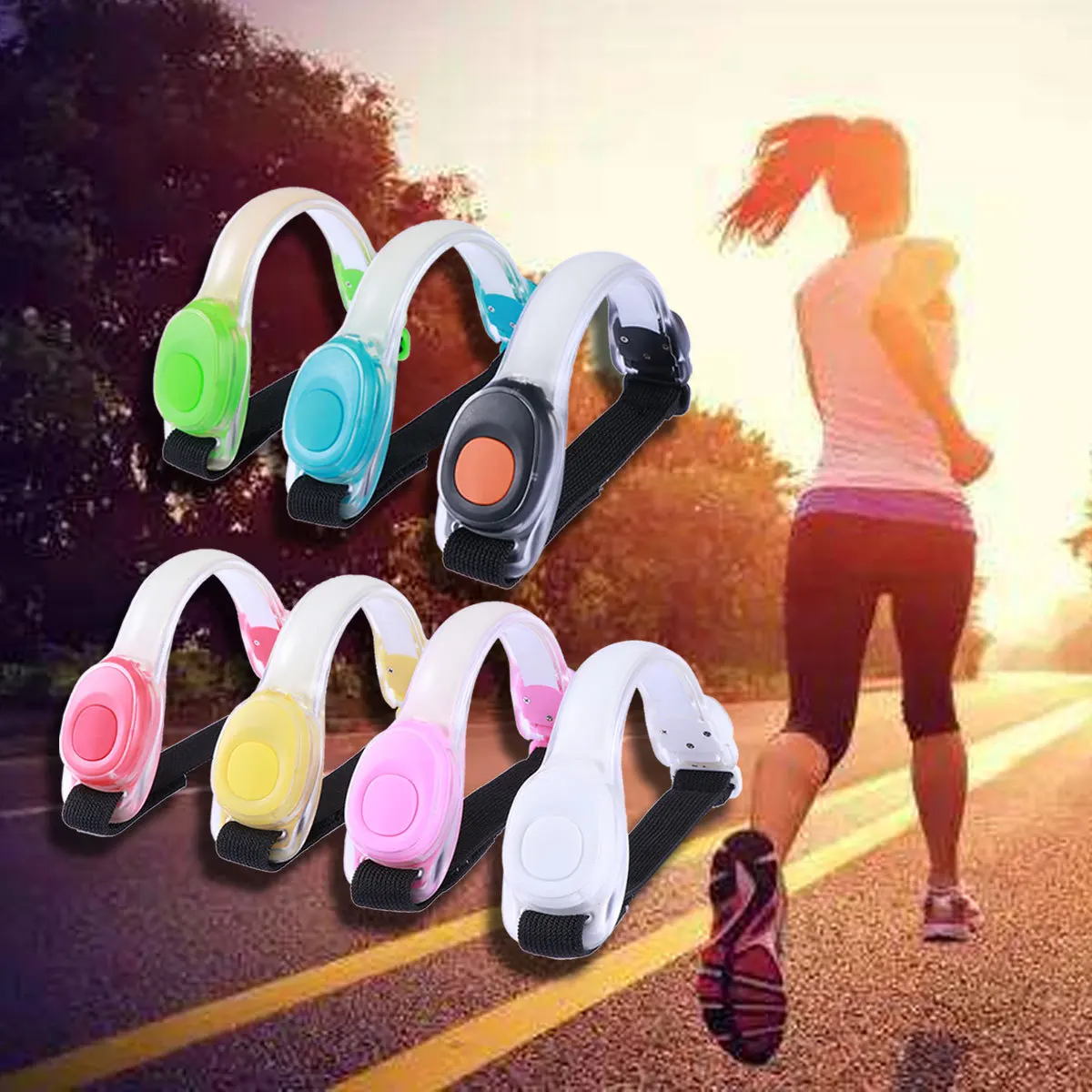 

7Pcs LED Safety Light Silicone Running Belt Reflective Armband High Visibility for Night Running Jogging Cycling Camping