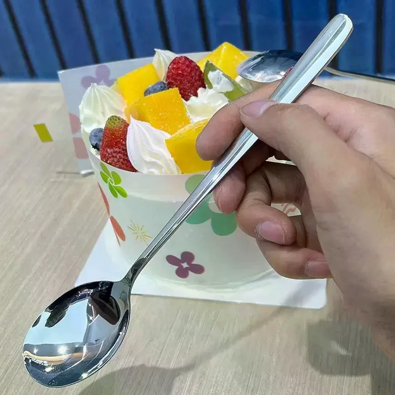 Stainless Steel Big Head Round Spoon Net Red Golden Dinner Long Handle Stirring Dessert Spoons For Kitchen Accessories Gadgets