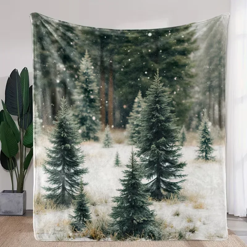 Blue Glitter Christmas Tree Blanket Snowflake Print Soft Warm Blanket for Sofa Bed Xmas Winter Holiday Home Decoration Blanket