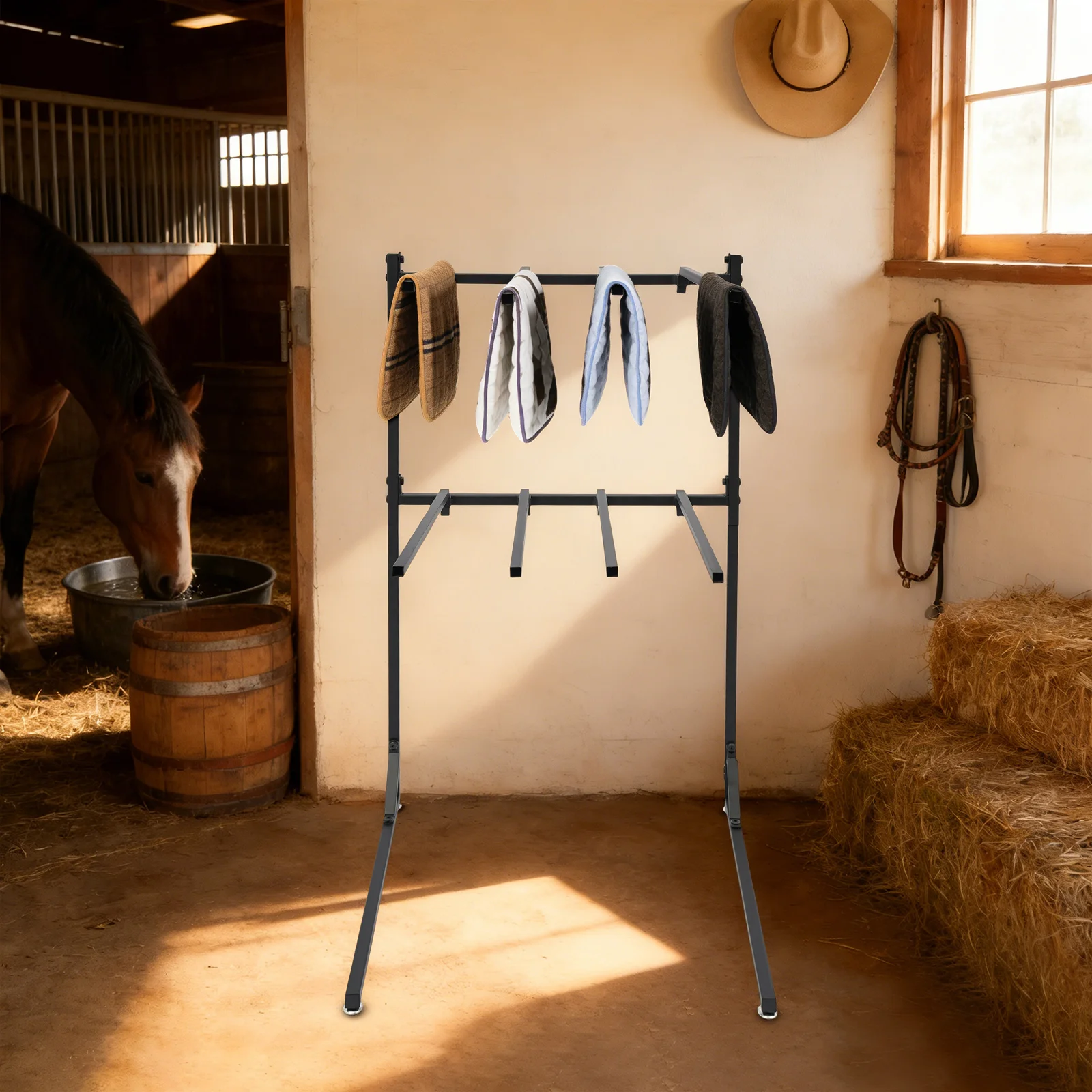 

Черная подставка для конских попон, 8-позиционная подставка для попон, держатель для конских одеял, для конюшен, гаражей, амбаров, железо