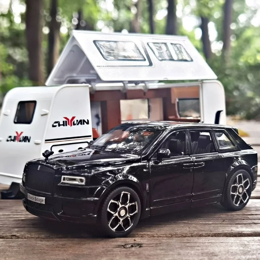 1/32 Car Toy Model Rolls Royce Cullinan SUV Alloy Travel Trailer Models Simulation Diecast Metal Vehicles Sound Light Child Gift