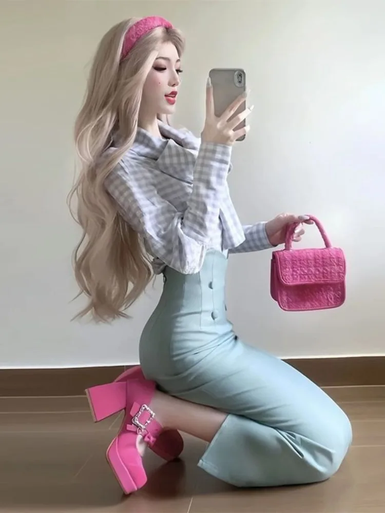 

Fashion Korean Elegant Dress Set Female Solid Color Long Sleeve A Line Dress Casual Simple Office Wear Daily Outfit Female New