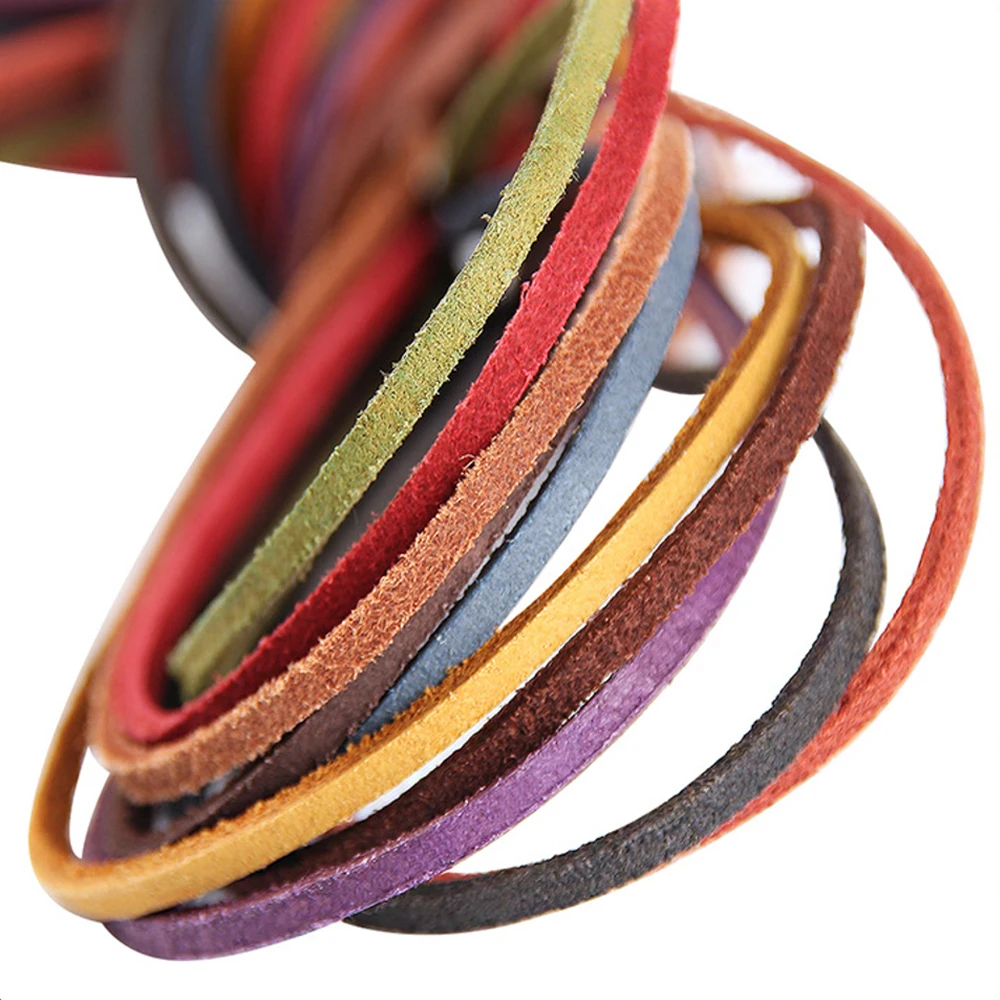2 Meter Echtes Rindslederband Wildleder 3x2mm Flachdraht DIY Armband Halskette Hängeseil Dekorative Schnur Zubehör – Detail 4