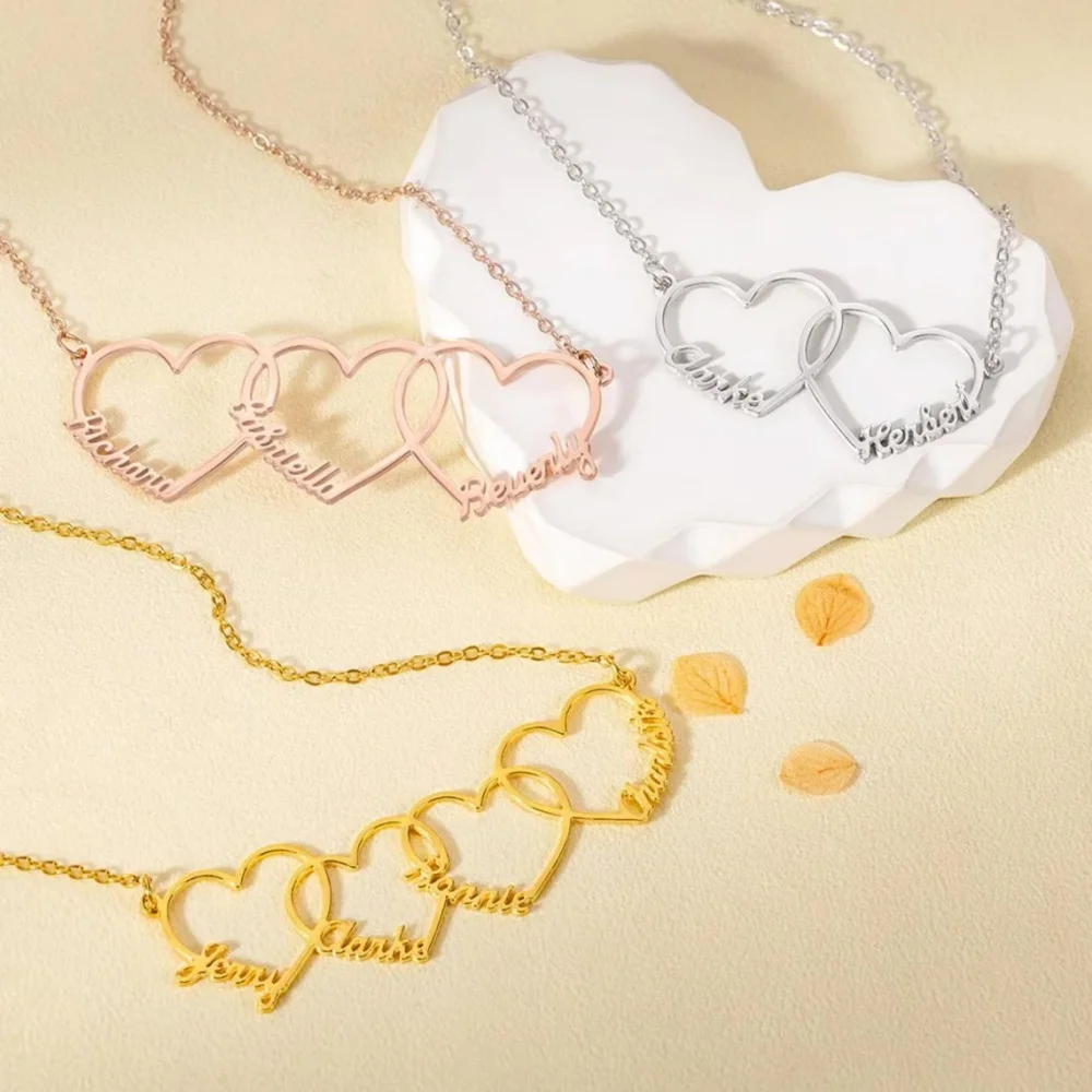 Custom Family Name Heart Necklace Personalized Multiple Nameplates Necklaces Stainless Steel Jewelry Best Gift For Mama