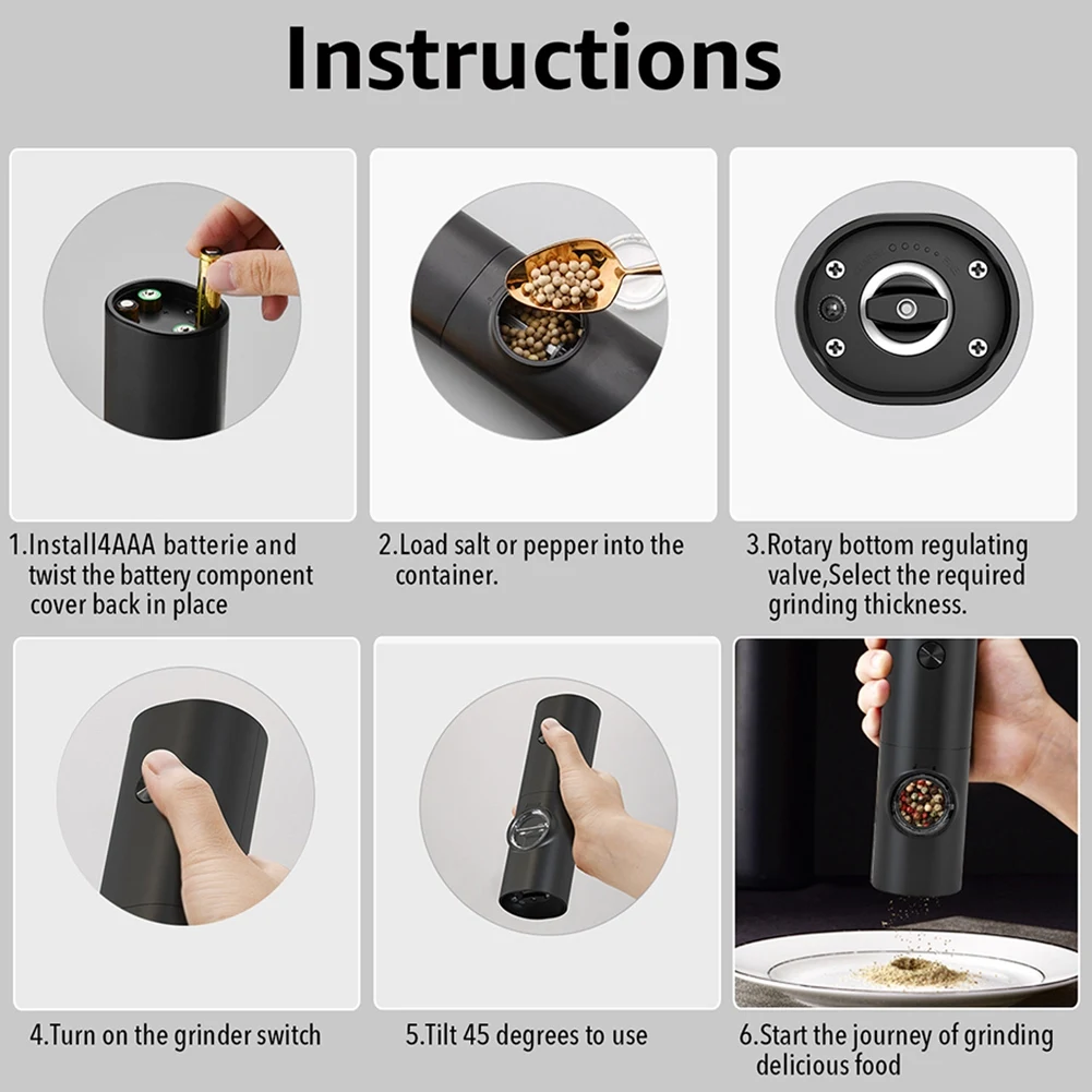 

(AIMA) Electric Pepper Spice Grinder Automatic Salt Grinder Pepper Shaker with LED Light Adjustable Coarseness Kitchen Tool