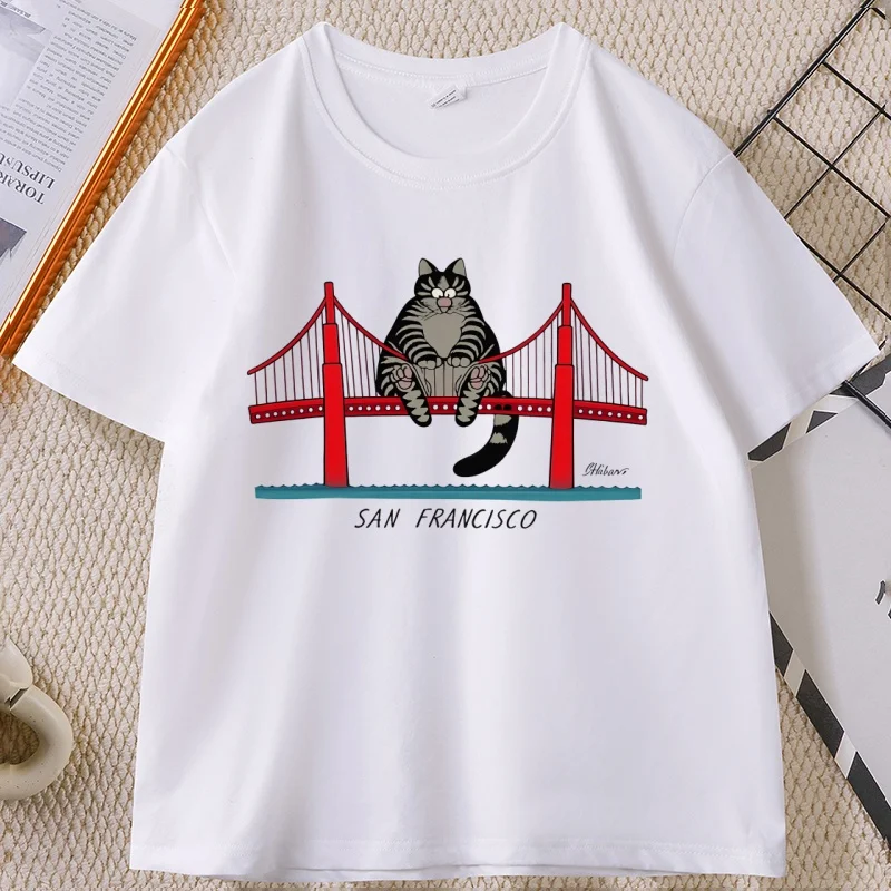 B-Kliban Cat San Francisco T-Shirt for Men Women Casual Cotton Short Sleeve Round Neck T Shirt Man Designer Clothes Streetwear