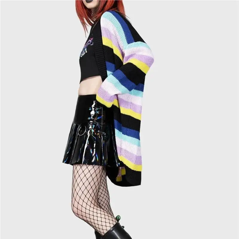 Faionable Cardigan aperto lavorato a maglia a righe Capispalla allentato lungo loween Cardigan Nuovo abbigliamento donna Autunno 2025