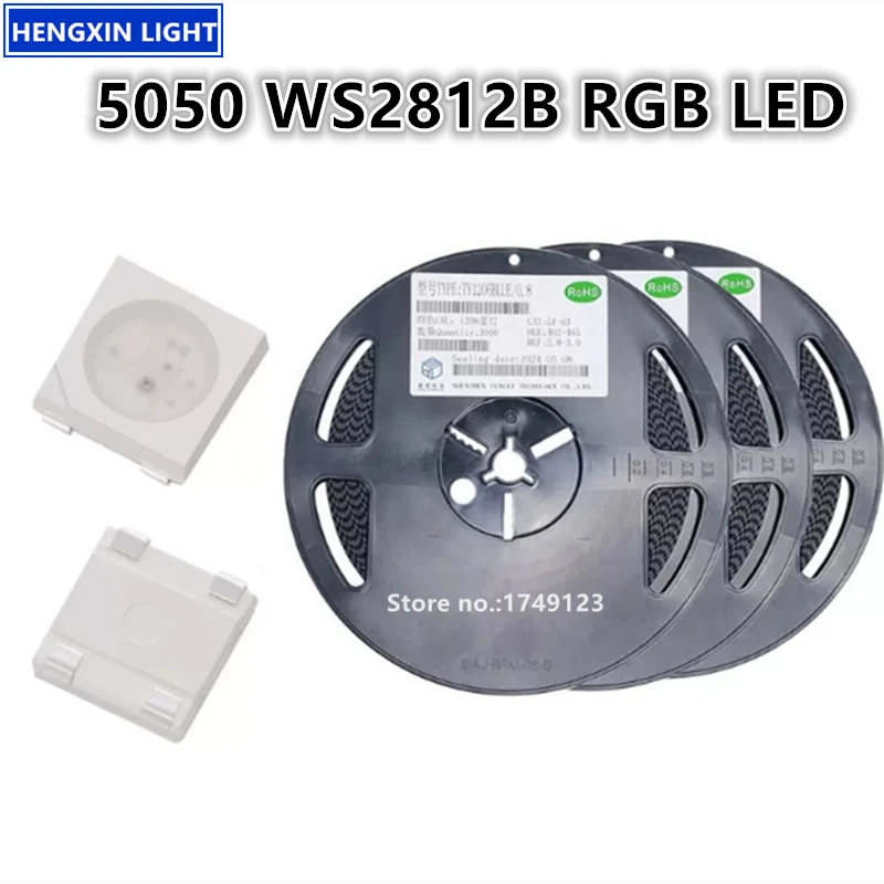 Super Bright 5050 WS2812B RGB LED, Built-in IC Full Color SMD Light Emitting Diode