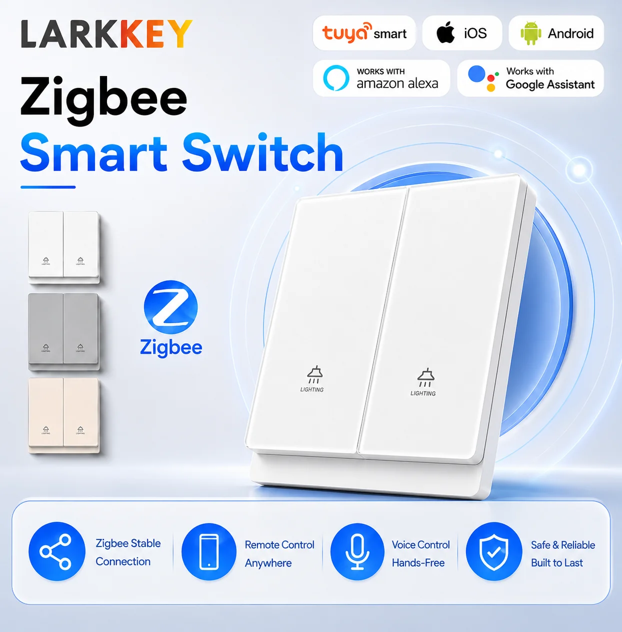 Tuya Zigbee UK Smart Light Switch 1-8 Gang Wall Switch Remote Control Zero-Crossing Protection Home Automation for Smart Life