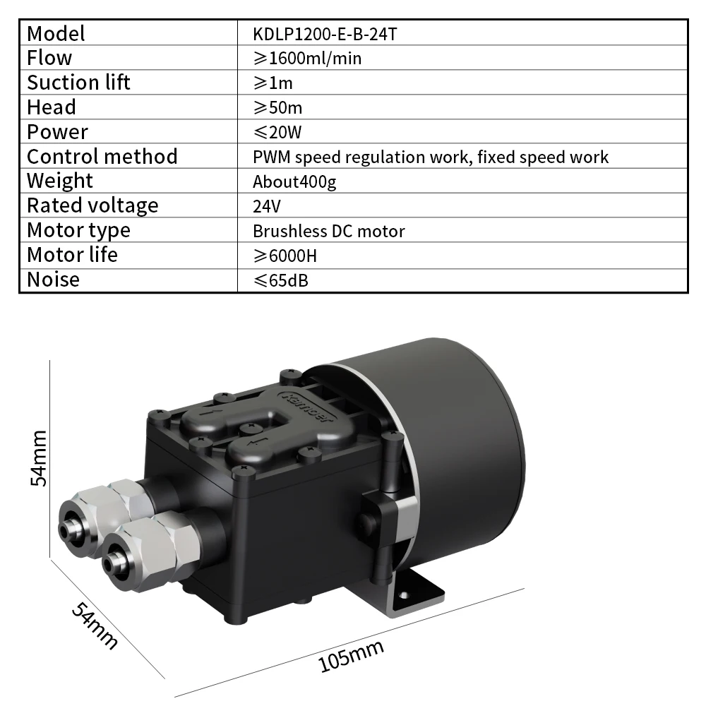 Imagem -05 - Kamoer Micro Diafragma Líquido Bomba Auto-priming Bomba Inkjet Pressão Kdlp1200 12v 24v Brushless Motor 0.3mpa