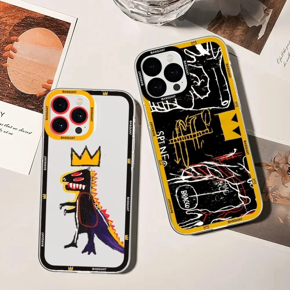 B-Basquiats Art For iPhone 15 Ultra 16 15 14 13 12 11 Mini XS XR X  Pro Max Plus Frosted Translucent Phone Case