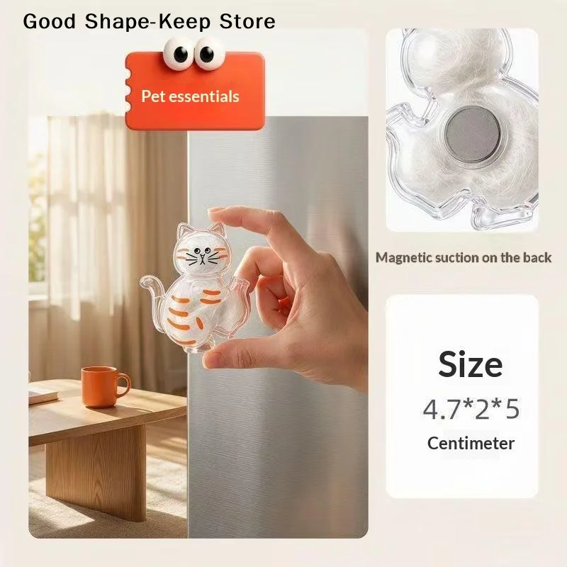 dailyTransparent Cat Fur Storage Box Magnetic Suction Reusable Pet Hair Holder Space Saving for Refrigerator Door Pet Supplies
