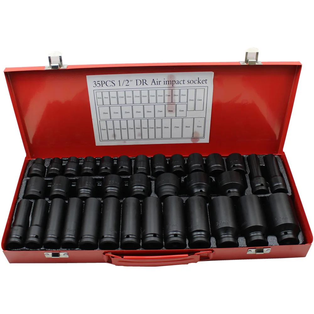 1/2 Dafei Small Wind Cannon Hexagonal Pneumatic Wrench Short Wind Cannon Sleeve 35 Pieces Long and Short Sleeve Set Set Tools