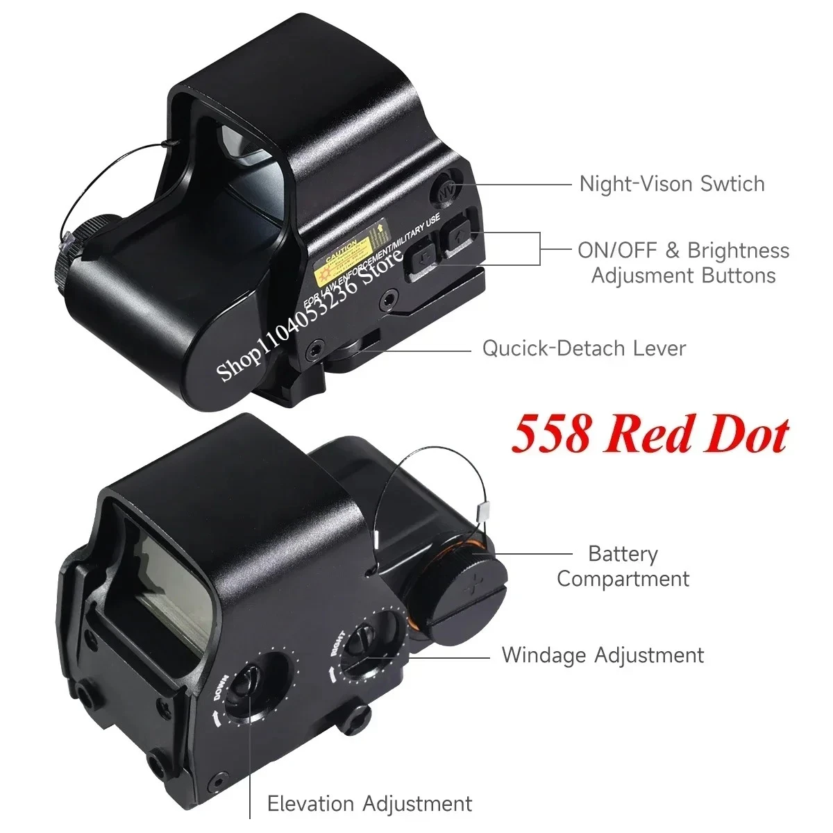 E * t * ch 553 556 558 المجسم الأحمر الأخضر نقطة البصر الصيد ريد دوت منعكس الادسنس Riflescope كوليماتور 20 مللي متر QD السكك الحديدية