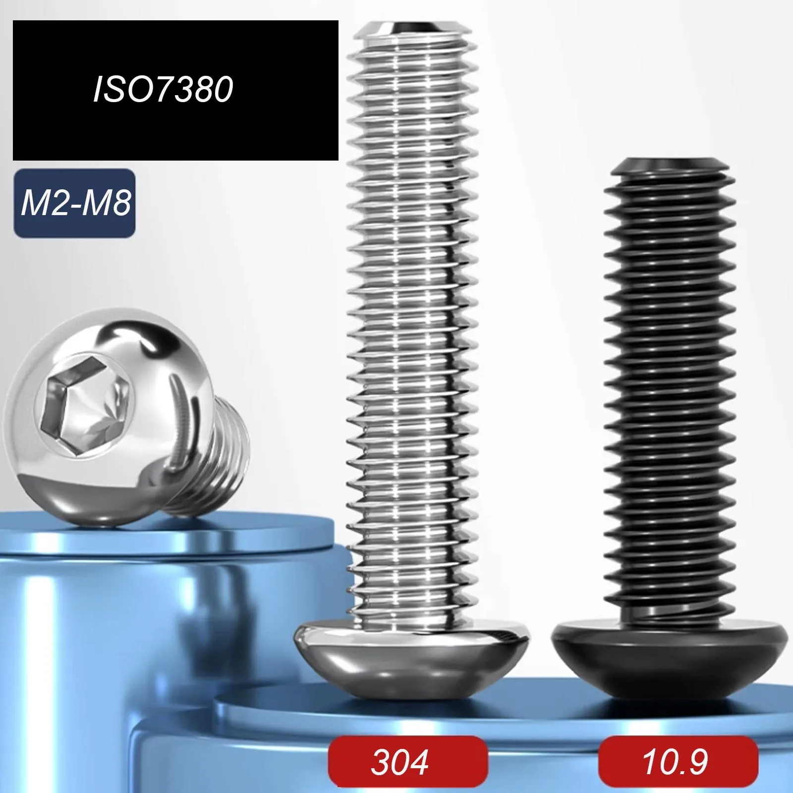 5/10/50pc M2 M2.5 M3 M4 M5 M6 M8 304 A2 Stainless Steel Black 10.9 Grade Hexagon Hex Socket Head Button Allen Bolt Screw ISO7380
