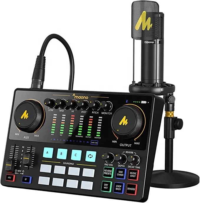 Maono All in One Podcast soundcard with XLR Condenser Microphone for Record Studio Recording  Youtuber Streaming 48V Sound Cards