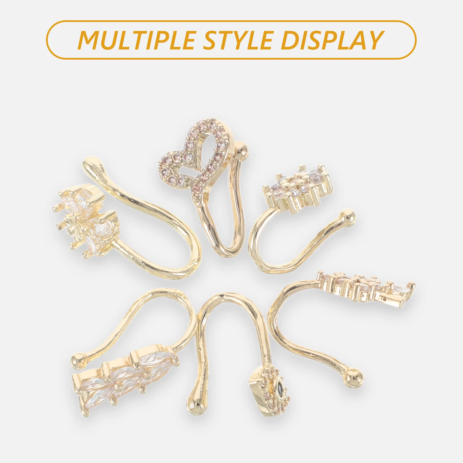 6Pcs Adjustable Nose Clips Non Piercing U Shaped Clip on Nose Rings for Women and Men Leaf Flower Eye Design Fake Cuff Stylish