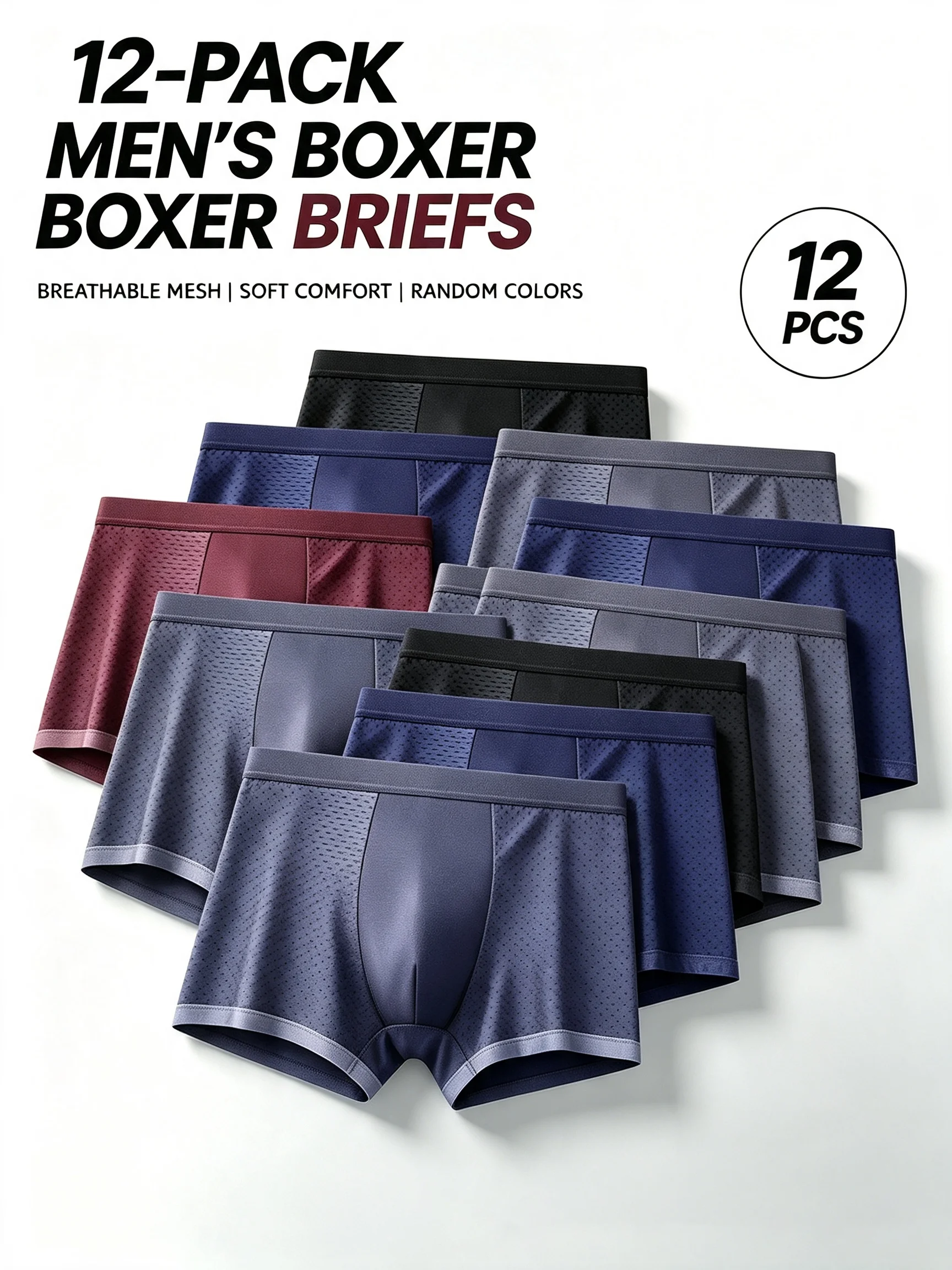 12pcs Men's Summer Ice Sensation Mesh Flat Angle Underwear for Boys Comfortable Shorts Ultra-thin Breathable Sexy Men Underwear