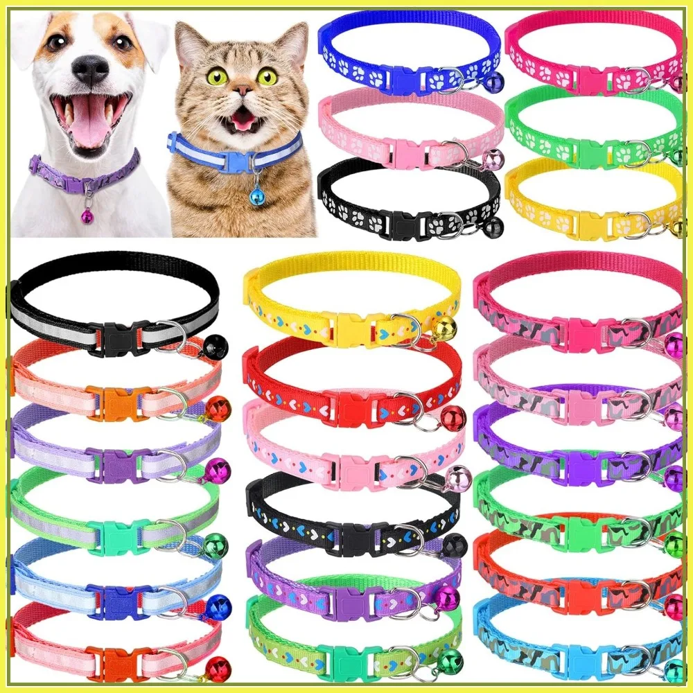 

24 Pcs Cat Collars with Bells, Soft Nylon Adjustable Reflective Kitten Collars for Puppy Newborn Pets, Assorted Colors