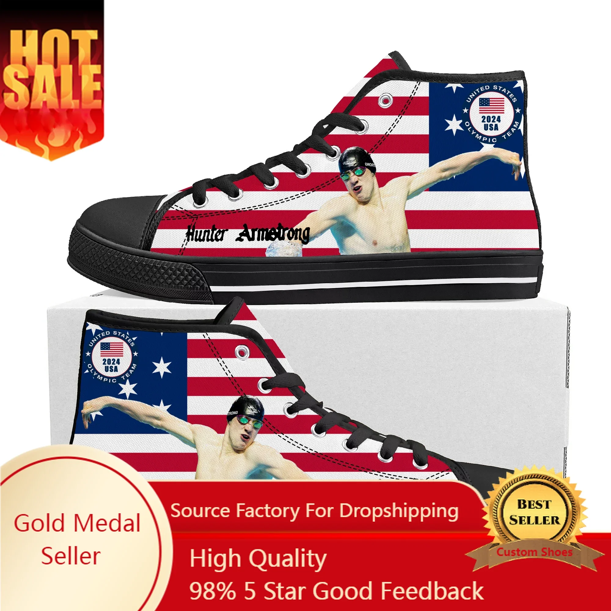 

Hunter Armstrong Swimming Champion High Top Shoes Mens Womens Teenager High Quality Sneakers Canvas Sneaker Couple Custom Shoe