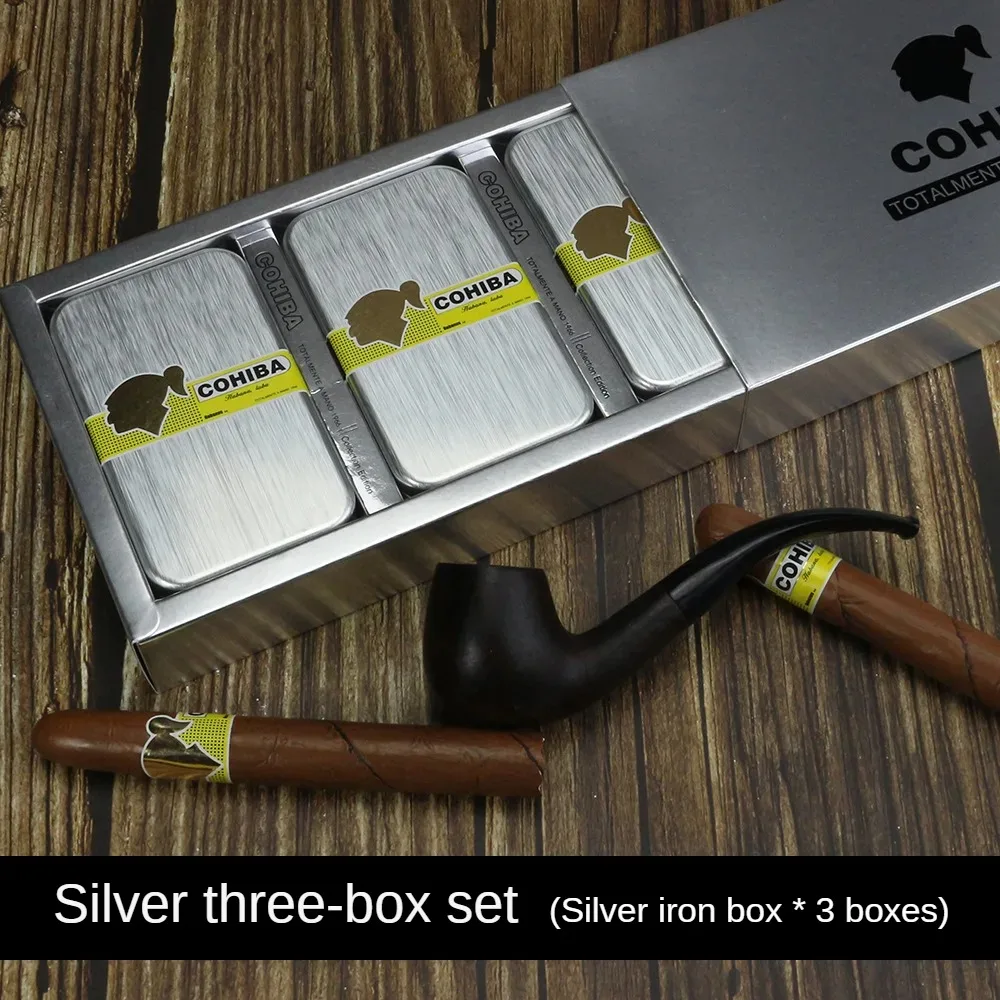 Luxury Metal Case Cigar Matches with Cohiba and Lengthened Pipe. Perfect Gift for Cigar Aficionados.