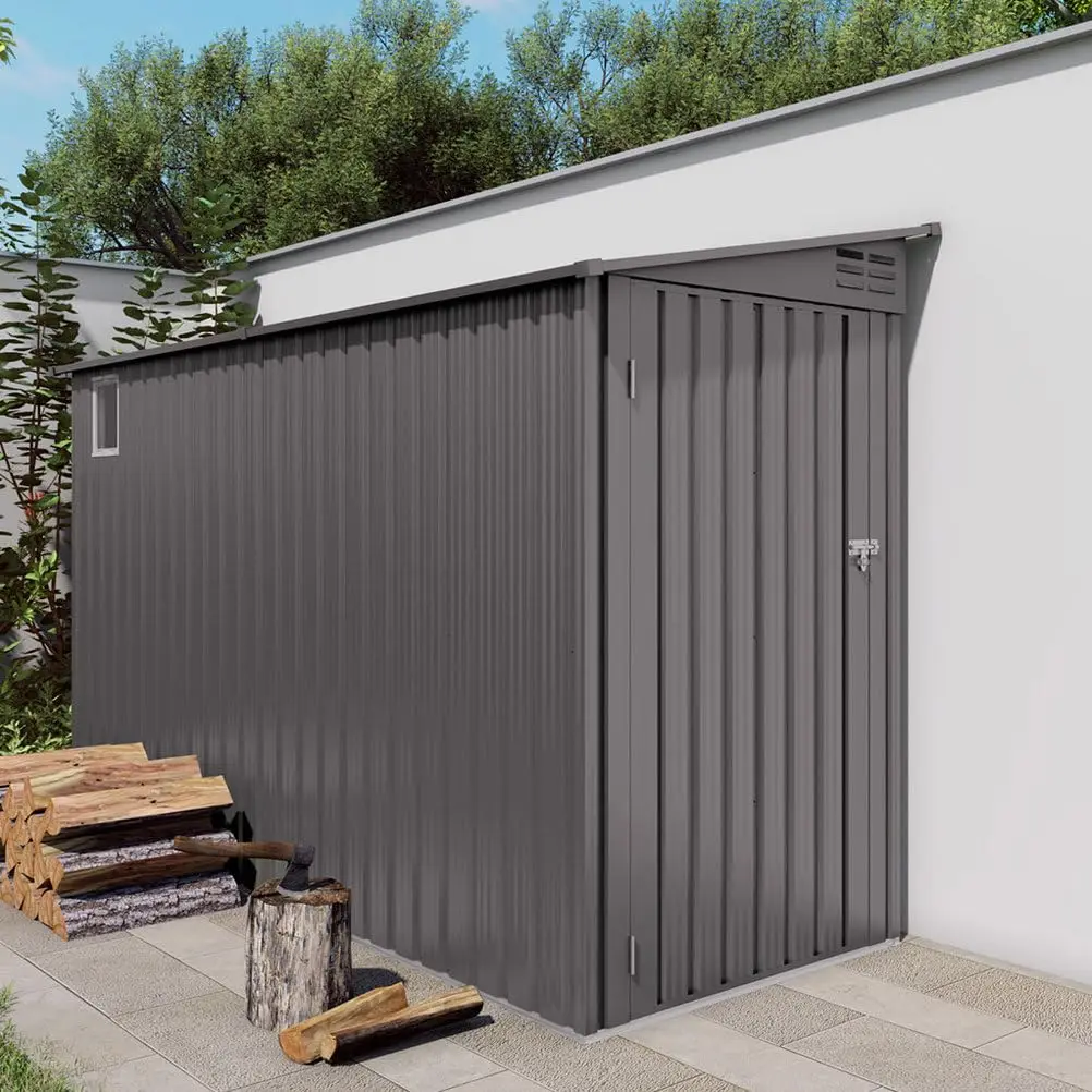 Lean to Shed 4x9FT Outdoor Waterproof Metal Storage with Sloped Roof, Customized