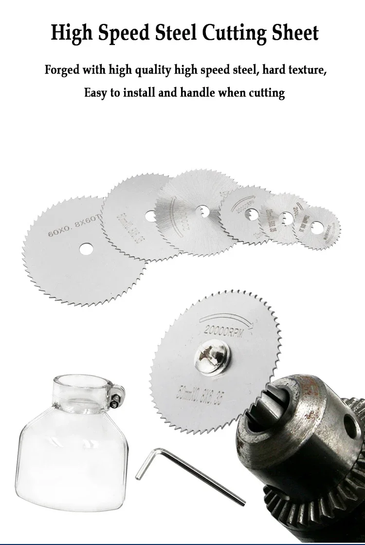 6Pcs/set Stainless Steel Slice Metal Cutting Disc with 1 Mandre for Dremel Rotary Tools 16 18 22 25 32mm Cutting Disc Hand Tools