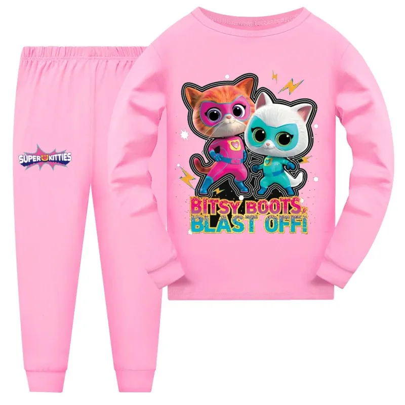 Crianças superkitties pijamas conjunto menina anime super gatinhos cosplay casa roupas de manga longa crianças pijamas meninos roupas