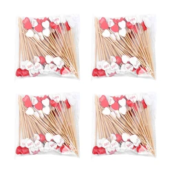 100Pc Heart Shape Disposable Bamboo Skewers Food Picks Buffet Fruit Fork Salad Vegetable Sticks For Wedding Valentine's Day