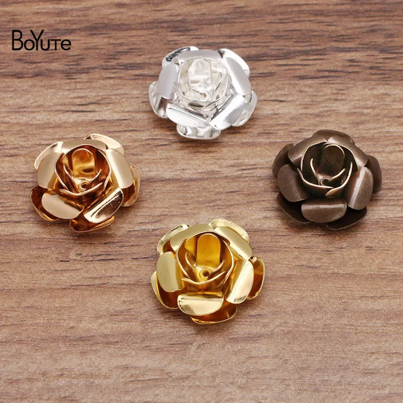 BoYuTe (100 Pieces/Lot) 11-15-18MM Metal Brass Rose Flower Materials Handmade Diy Jewelry Accessories Wholesale