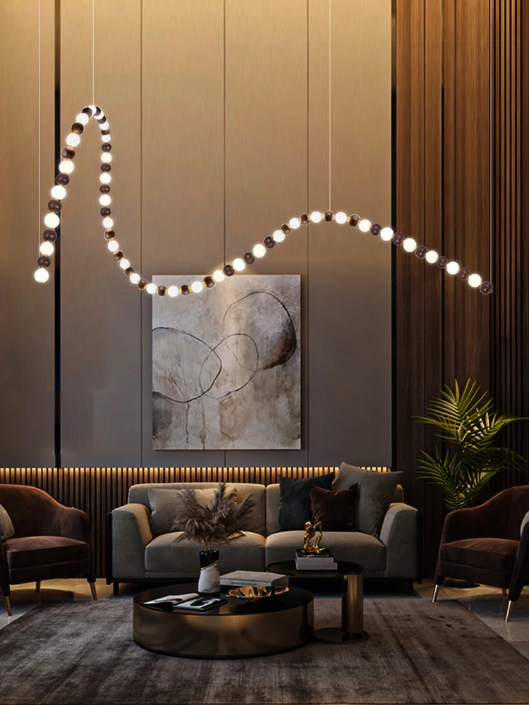 2024 New Trend Pearl Necklace Light High Ceiling Chandelier Lighting Lustre Suspension Luminaire Lampen For Living Room Stair