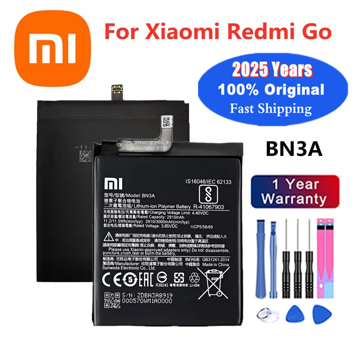 2025 Years 100% Orginal BN3A Battery For Xiaomi Redmi Go RedmiGo 3000mAh High Quality Phone Replacement Batteries Battery