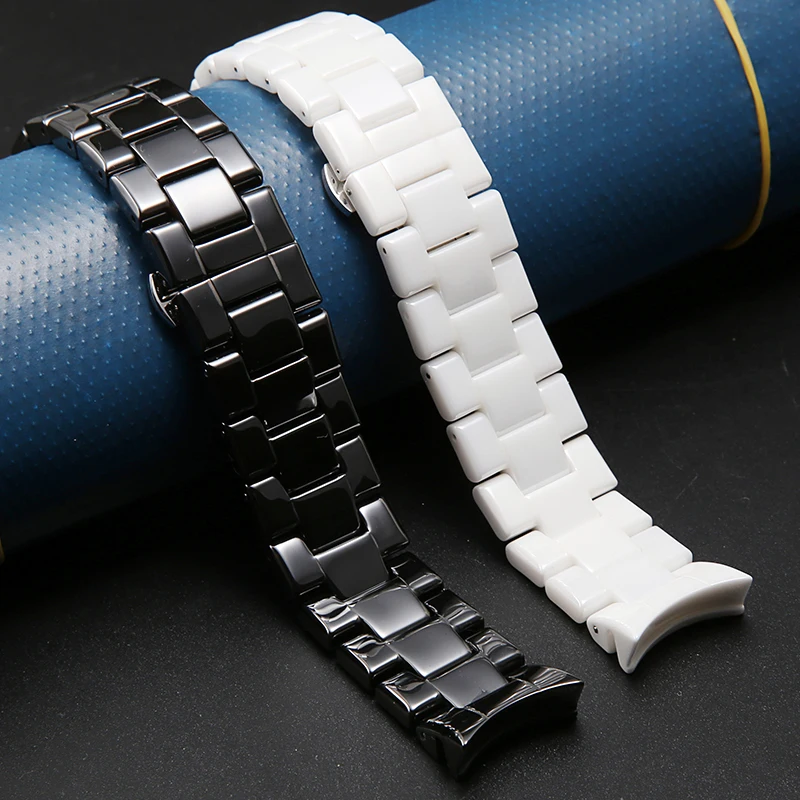 

high quality 18 22mm polished white black ceramic watchband for Armani AR1400 1410 1403 1416 men women strap wrist bracelet