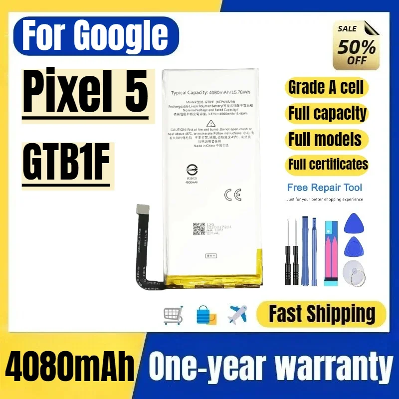 GTB1F for Google Pixel 5 Mobile Phone Battery High Quality High Capacity Battery Replacement Bateria Grade A Cell with Tools