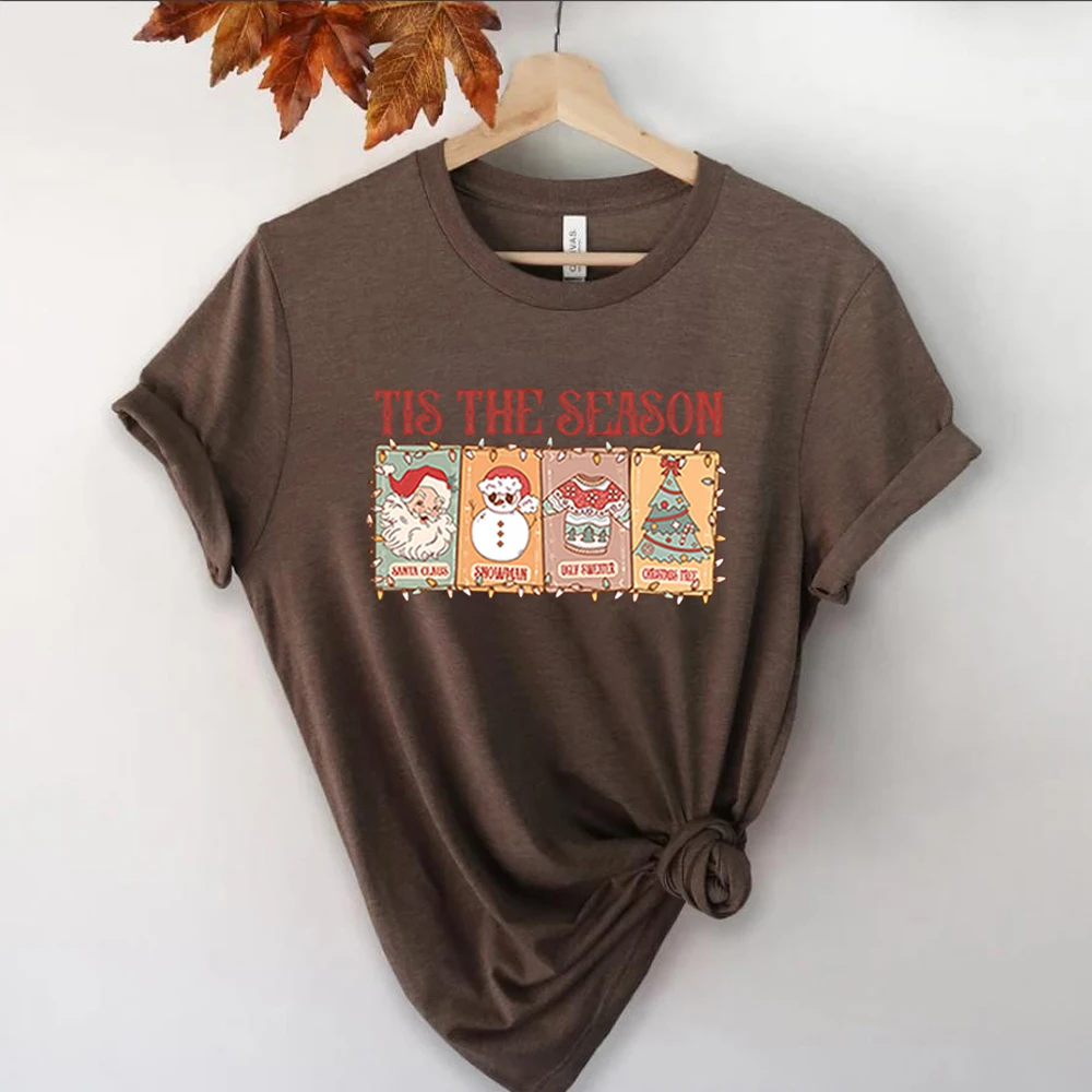 Retro tis die Saison T-Shirts Tarot Vintage Santa Claus T-Shirt groovy Weihnachten Grafik T-Shirt Frohe Weihnachten Kawaii Kleidung