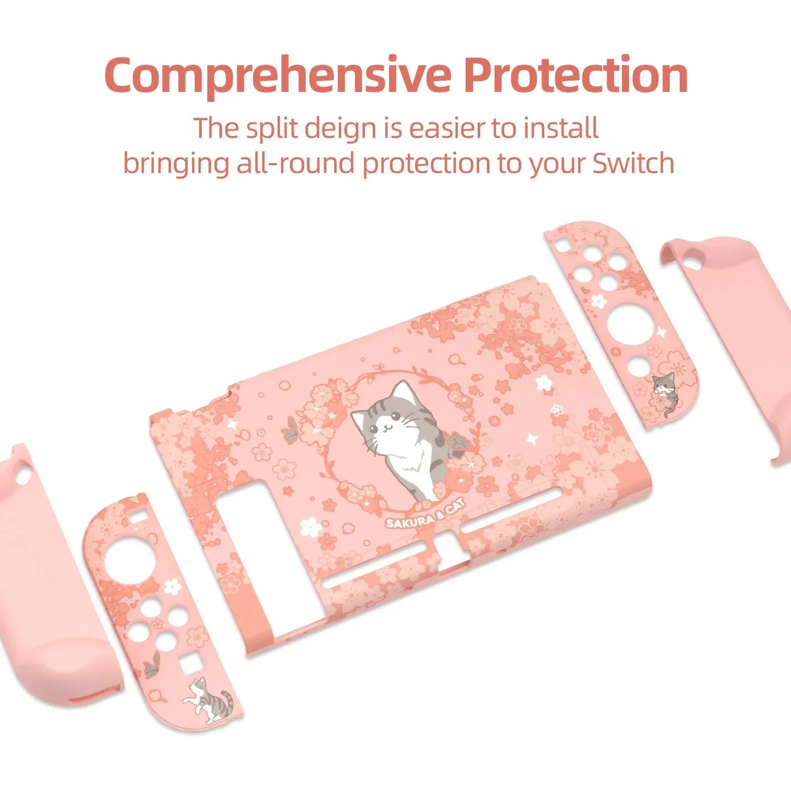 Capa protetora GeekShare compatível com Nintendo Switch Slim Hardshell PC capa à prova d'água, Sakura Cat