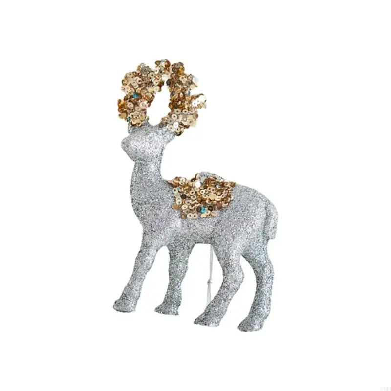 Textured Flocking Reindeer Holiday Decors Plastic Ornament For Christmas Tabletop And Home Styling JOMD