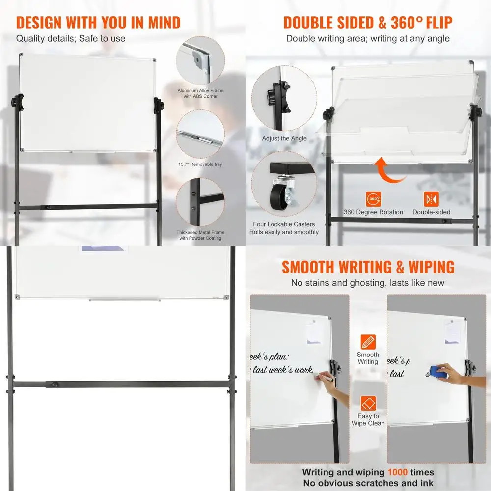 

Двусторонняя магнитная мобильная доска 36x24 с регулируемой высотой и 360° ° Поворотный, для офиса/школы