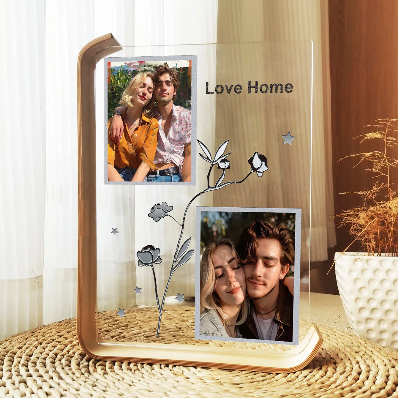 Custom Acrylic Creative Design Wood Photo Frame Wedding Anniversary Commemorative Gifts for Couple Personalized Picture Frame