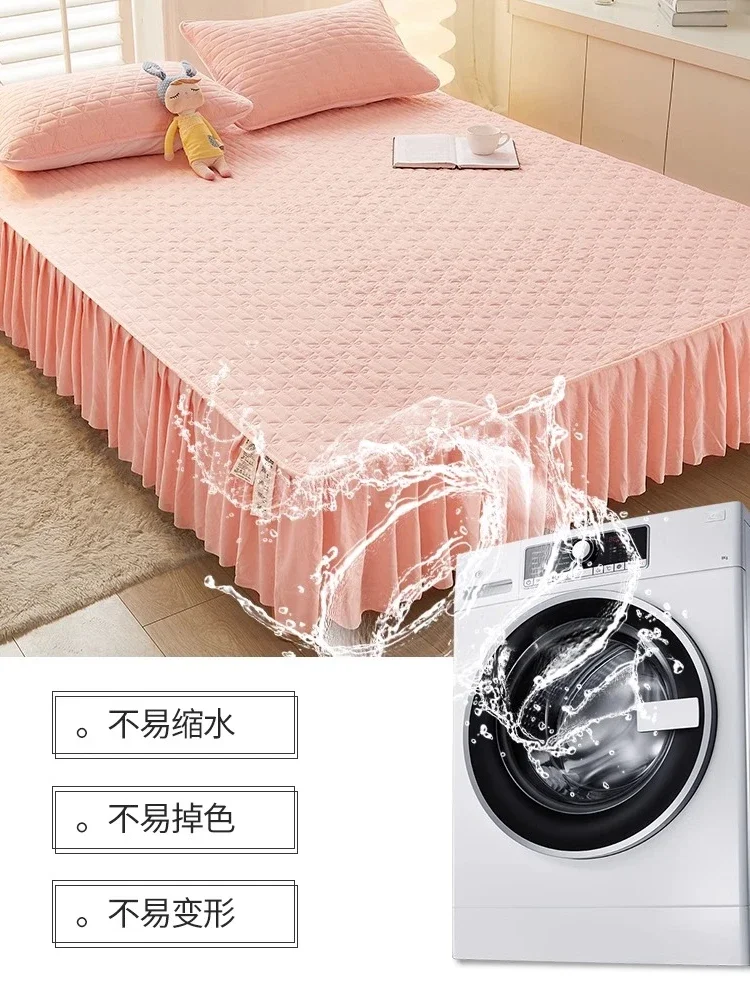 Solid color padded mattress mattress skirt two-in-one bedspread mattress dust protection