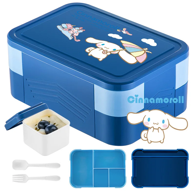 1550ml sanrio dos desenhos animados kuromi melodia dupla camada portátil lancheira recipiente à prova de vazamento talheres recipiente de alimentos micro-ondas